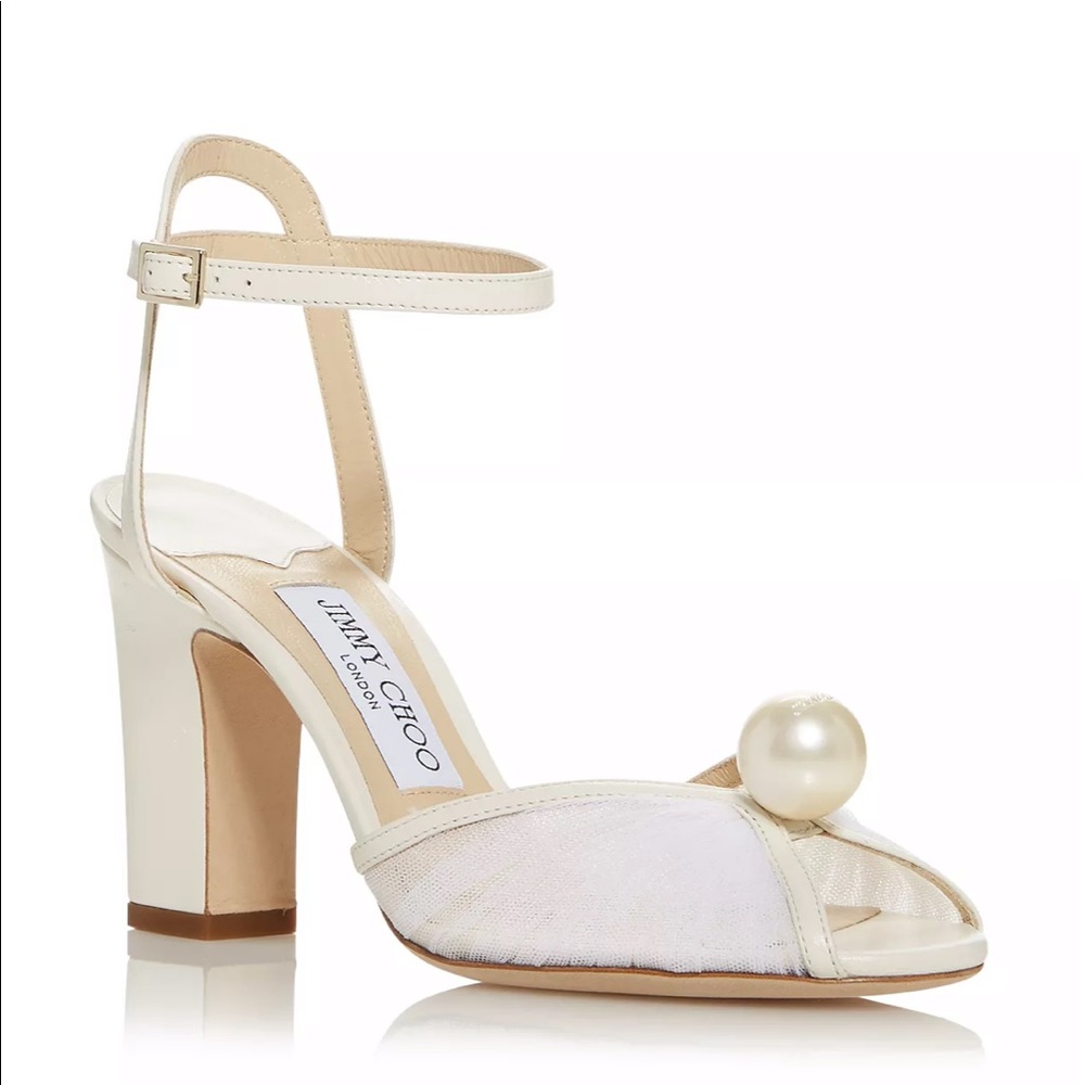 Jimmy Choo 7.5 Women's Sacaria 85 High Block Heel Sandals 37.5 - worn 1x